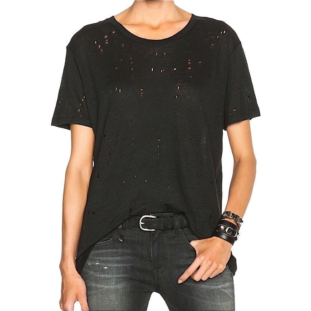 IRO Black Distressed 100% Linen Clay T-Shirt S